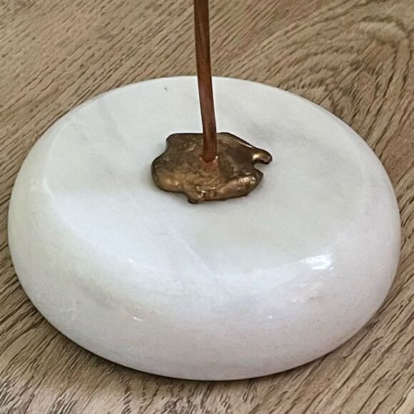 Vintage Single Rose Stem Painted Brass Copper Brutalist Metal Art Marble Base - Picture 15 of 16